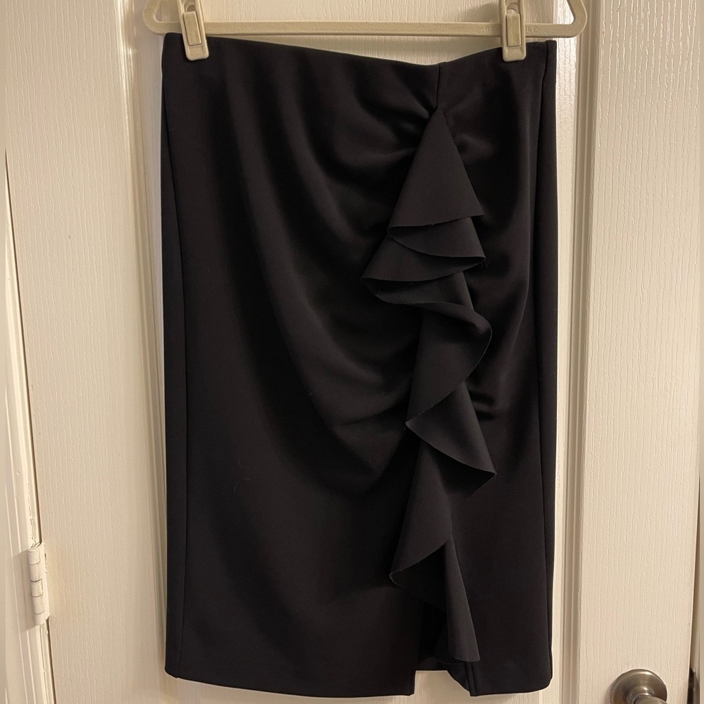 Vince Camuto Black Pencil Skirt with Ruffle and Sexy Slit